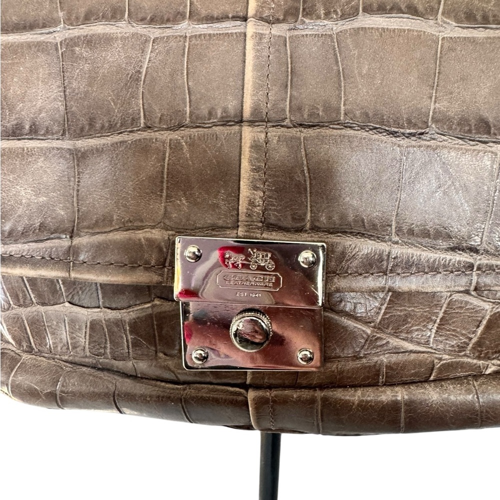 Coach Legacy Croc Embossed Leather Shoulder Bag Brown Chain Strap - Picture 3 of 14